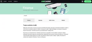 Sekcja informacji finansowych One Casino z opisem metod płatności